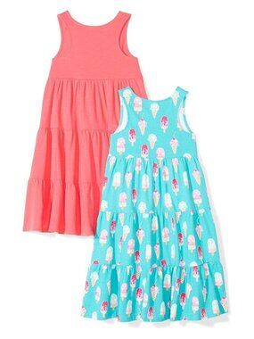 Girls Sleeveless Tiered Relaxed Fit Cotton Tank Dresses Size 7 (SKU: 155GG)